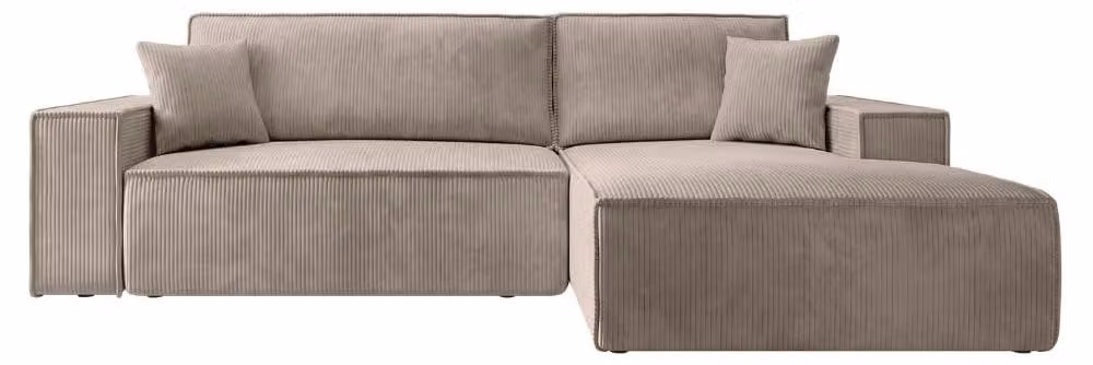 Divano angolare letto - Tessuto a coste beige - 267 x 167 cm - Superficie letto 135 x 210 cm - Con contenitore
