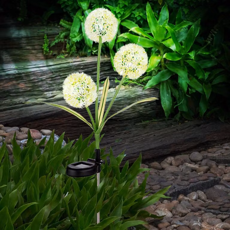Lampada solare a LED, soffione giallo, acciaio inossidabile, H 75 cm