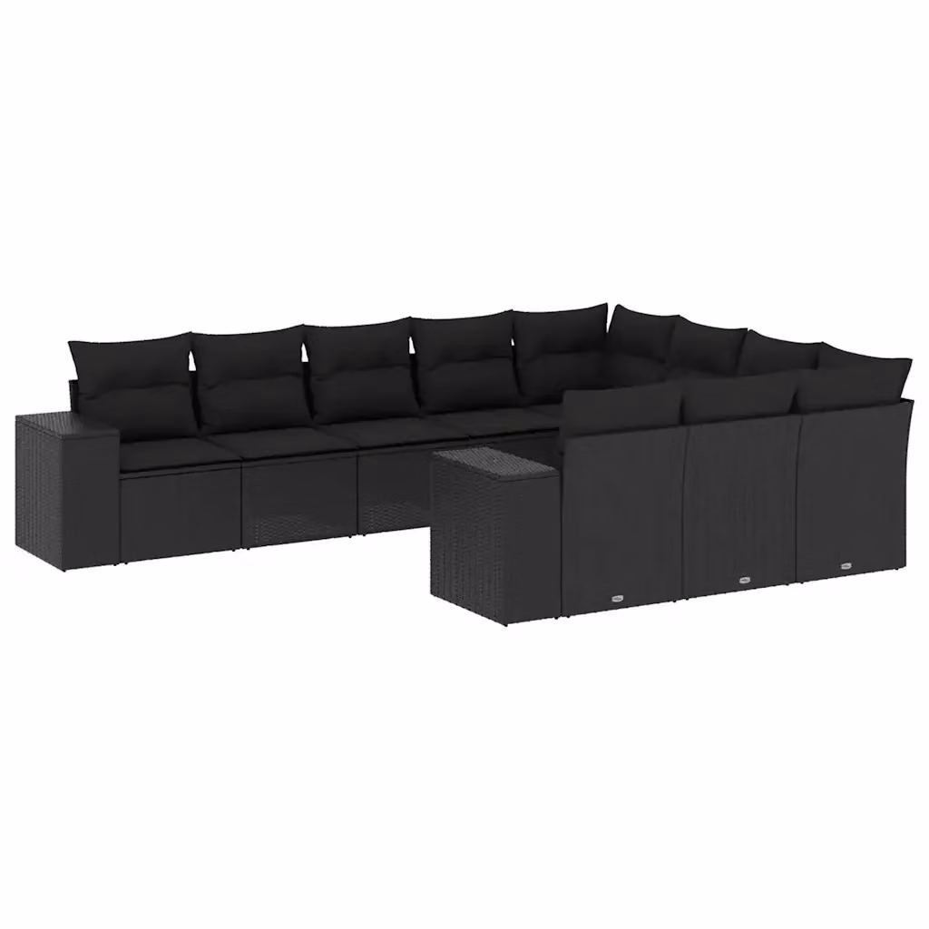 Set di divani da giardino vidaXL a forma di L in polyrattan nero con cuscini inclusi – 2
