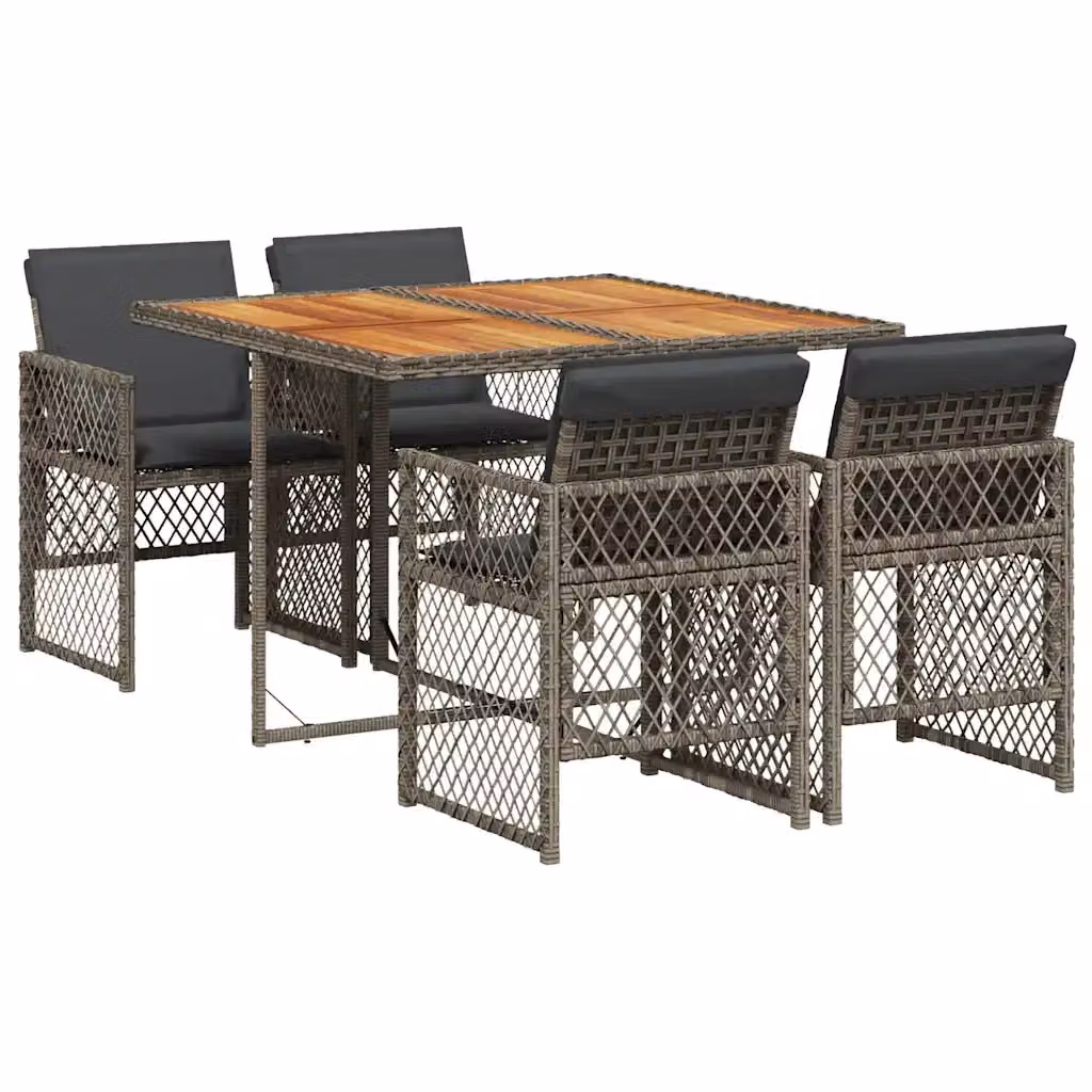 vidaXL Set da Pranzo da Giardino 5 pz in Legno di Acacia e Polyrattan Grigio – 2