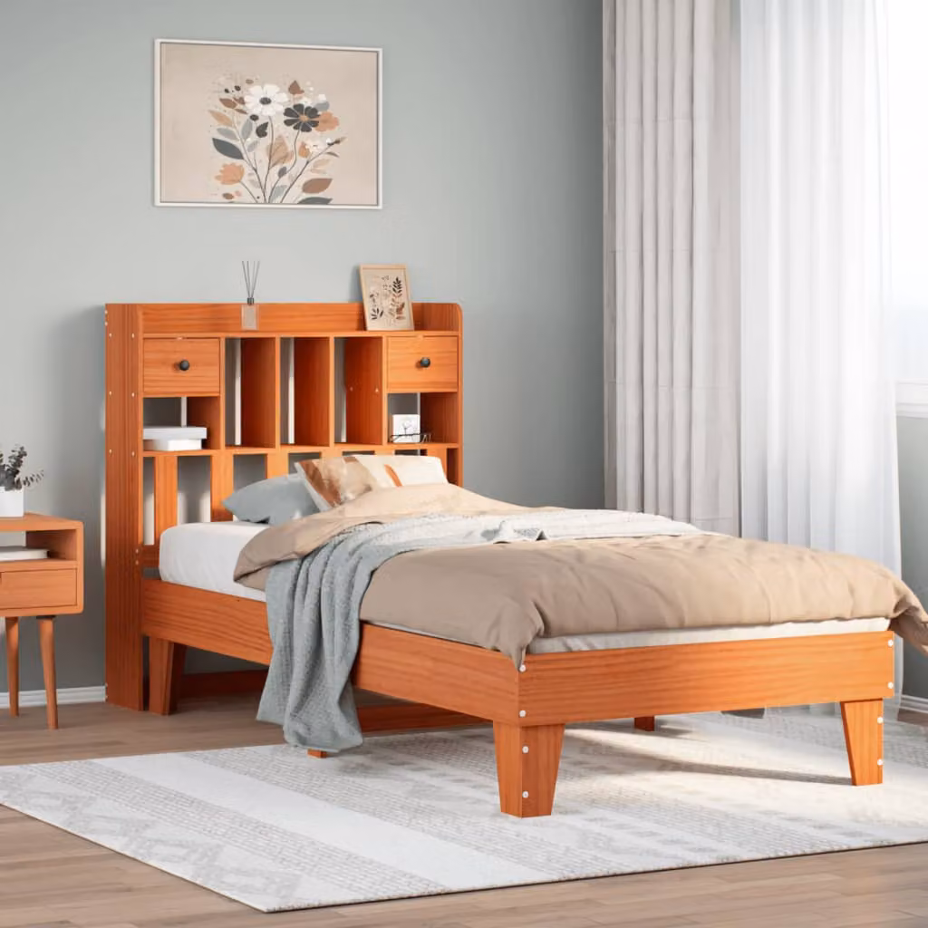 Letto singolo vidaXL in legno di pino rustico marrone cera con doghe piatte L 190 cm x P 80 cm x H 110 cm – 1