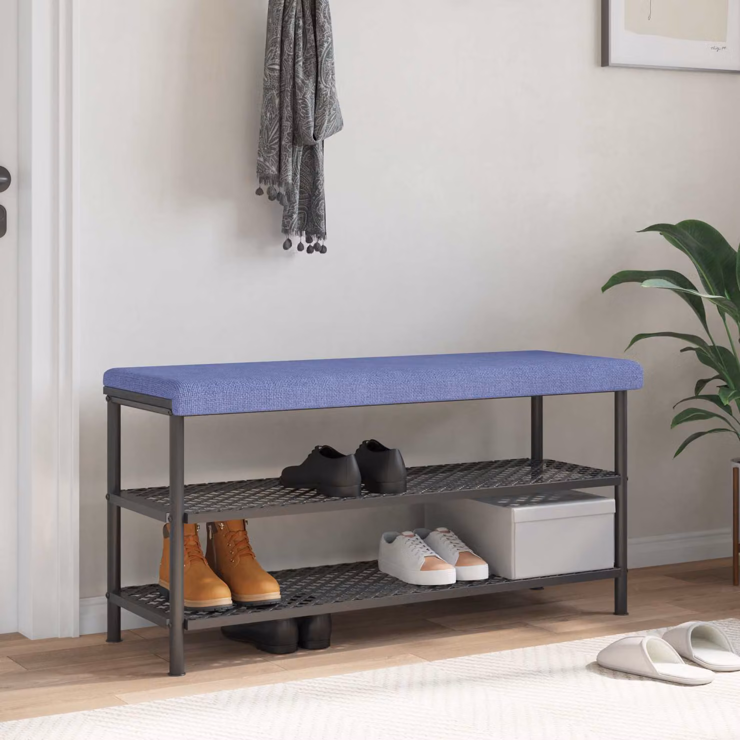 Cuscino per panchina vidaXL in tessuto blu jeans con antiscivolo e imbottitura in schiuma, L 110 cm x P 35 cm x H 3,5 cm