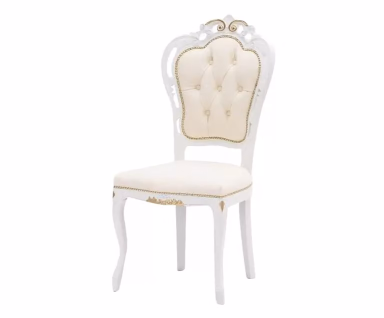 Sedia shabby chic in legno di faggio laccato e ecopelle beige e oro Mobili 2G L/P/H: 56 x 50 x 110 cm
