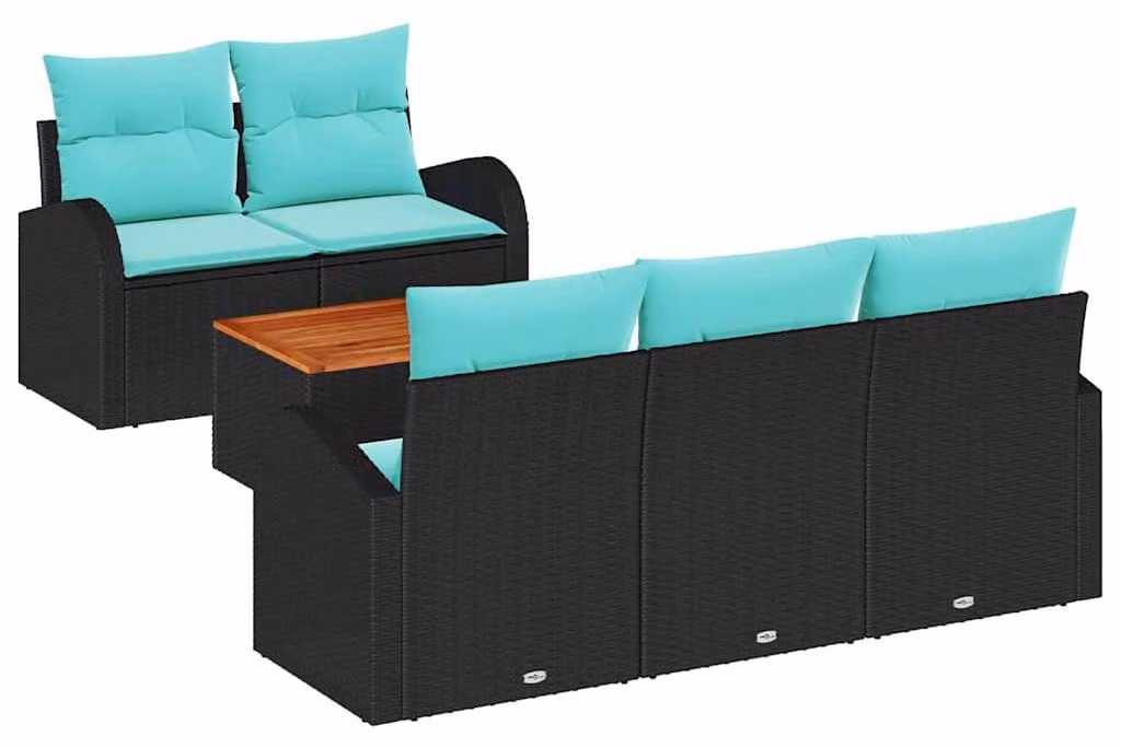 Set di divani da giardino, 6 pezzi, in rattan sintetico nero e turchese