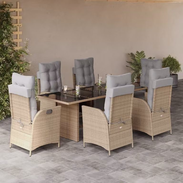 Maison Exclusive - Set Pranzo da Giardino 7 pz con Cuscini Beige Misto Polyrattan