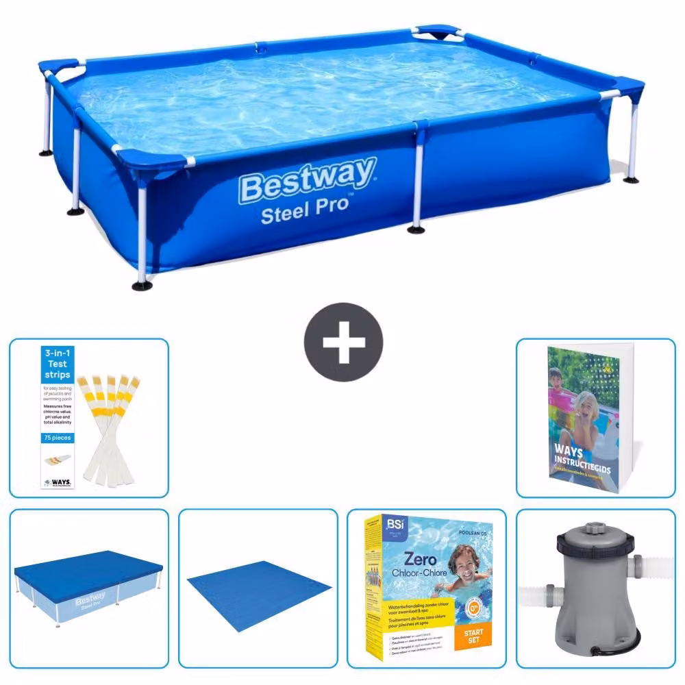 Bestway Steel Pro, piscina rettangolare - 221x150x43 cm - composta da 5 parti, modello S24