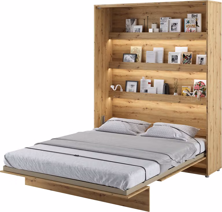 MEBLINI Armadio Letto Concept - Letto a muro con rete a doghe - Letto pieghevole con armadio - Letto a muro pieghevole - Letto Murphy - Letto armadio - BC-12 - 160x200cm Verticale - Rovere Artigianale