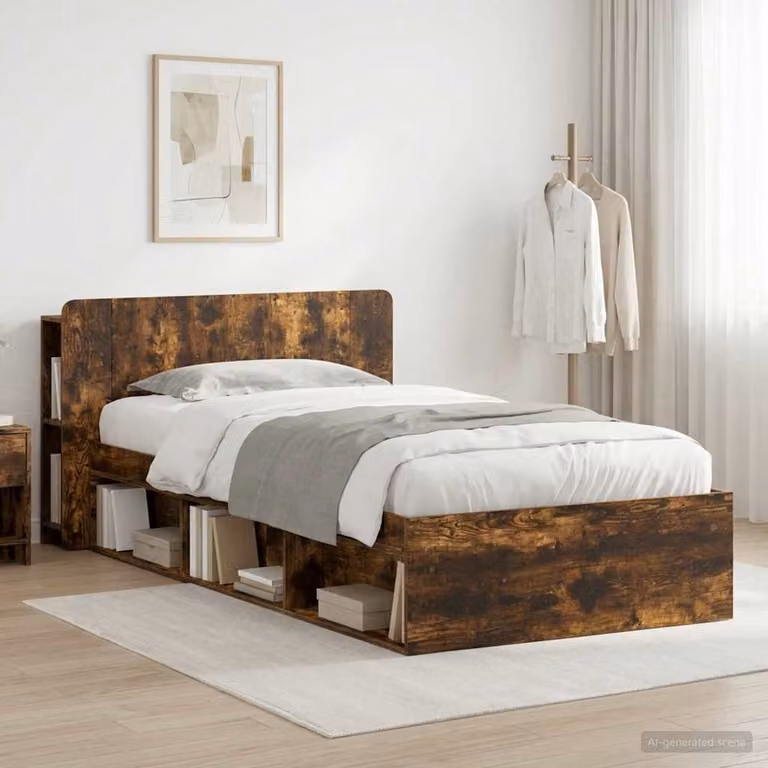 vidaXL Telaio del letto moderno con cassetti in legno Rovere Fumo L/P/H: 190 x 90 x 119,5 cm