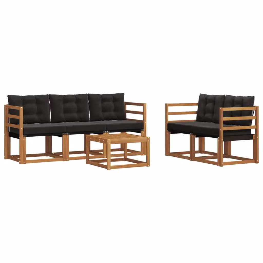 Set di mobili da giardino vidaXL composto da 6 pezzi con divani da 3 posti, poltrone, tavolino da caffè e cuscini in tessuto textilene, struttura in legno di acacia trattato, colore marrone e nero – 2