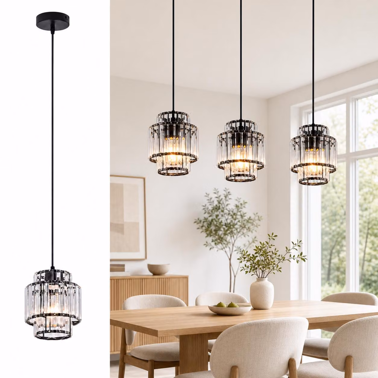 ZMH Lampada a sospensione per tavolo da pranzo a 1 luce, lampada a sospensione in cristallo, lampada a sospensione E27, lampada da sala da pranzo, lampada a sospensione in vetro, regolabile in altezza per soggiorno