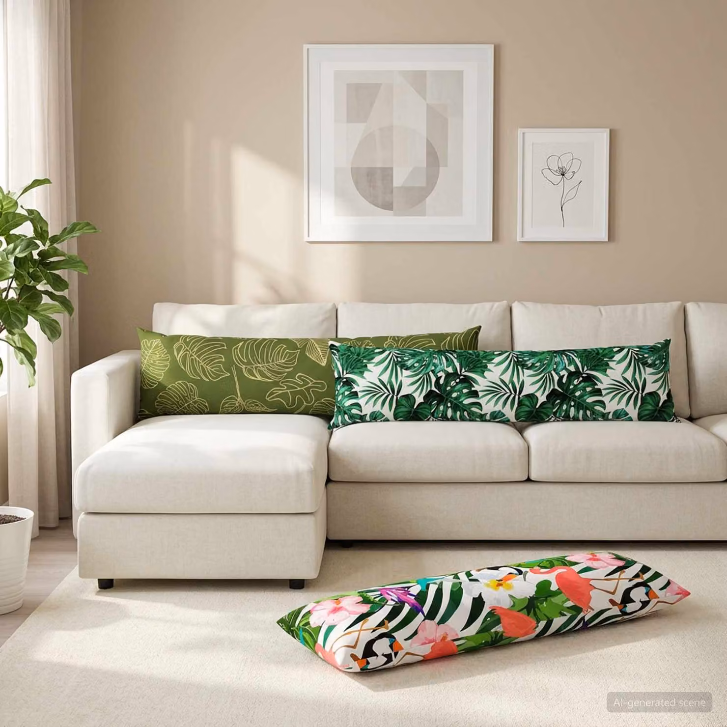 Set di 2 federe vidaXL HEERLEN con motivo floreale verde in poliestere, L 145 x P 40 cm