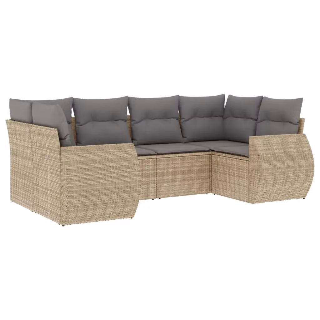 vidaXL Set Divano da Giardino a L 6 pz in Polyrattan con Cuscini Beige e Grigio – 2