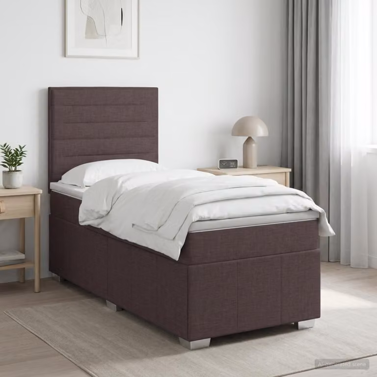 vidaXL Letto box spring con materasso in tessuto Marrone e Bianco L/P/H: 90 x 200 x 40 cm