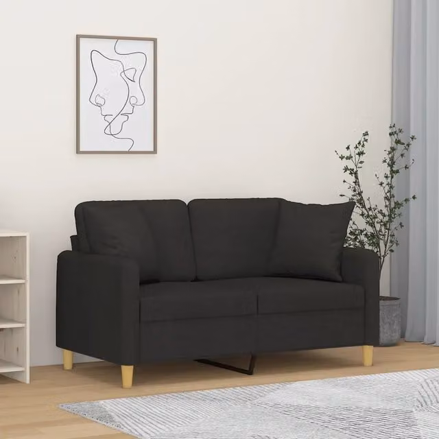 Divano a 2 Posti con Cuscini-Sofa 2 Posti con Cuscini Nero 120 cm in Tessuto 615541