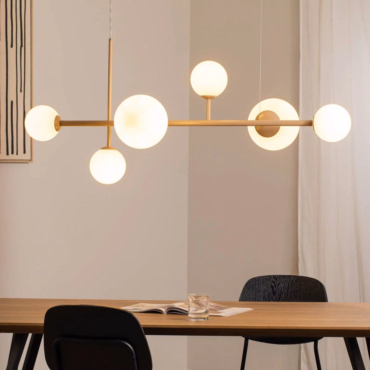 Lampada a sospensione in vetro Joel ALDEX, dimmerabile, Crema / Ambra, Soggiorno / Sala da pranzo, Metallo, Lampada a sospensione