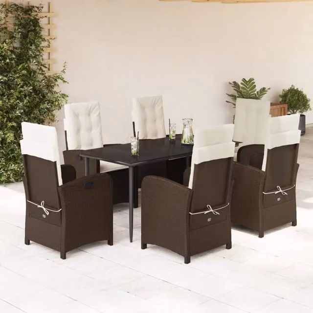 Set da Pranzo da Giardino VIDAXL in Polyrattan Marrone con Tavolo in Vetro e 7 Sedute