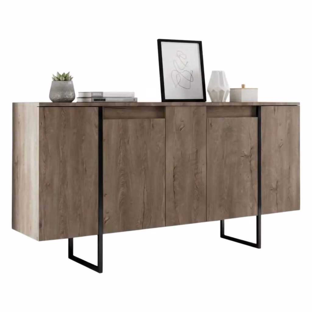 Credenza Arta DMORA per soggiorno e cucina, Noce e Nero, L: 160 cm, P: 35 cm, H: 80 cm – 2