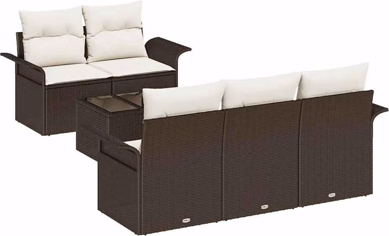 Set di divani con cuscino 6 pcs Marrone polyrattan