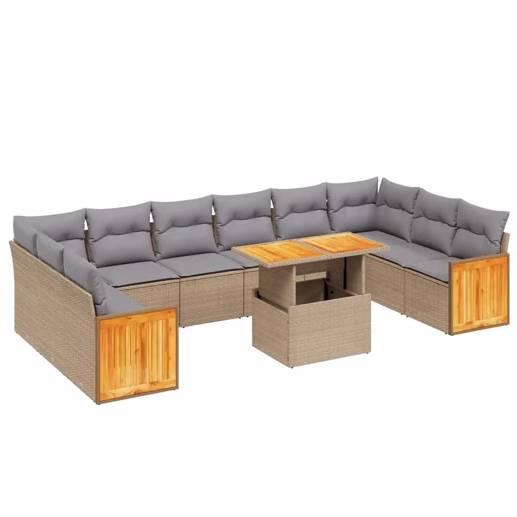 Set di divani da giardino VIDAXL in polyrattan con cuscini beige, design moderno a L composto da 11 pezzi