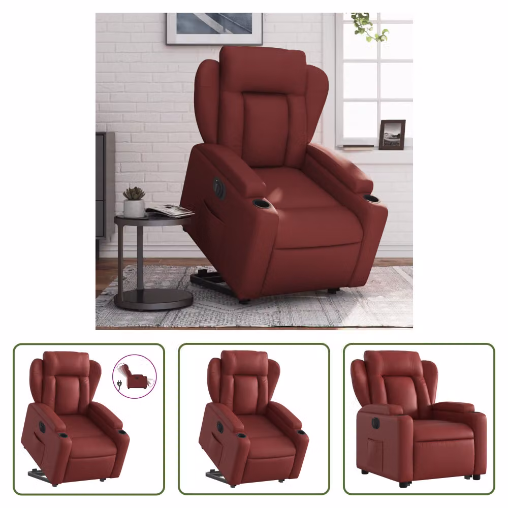 The Living Store Poltrona relax con supporto elettrico in ecopelle rosso vino