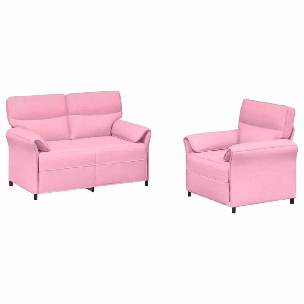 Set di 2 divani moderni vidaXL in tessuto rosa con struttura in metallo e cuscini inclusi – 2
