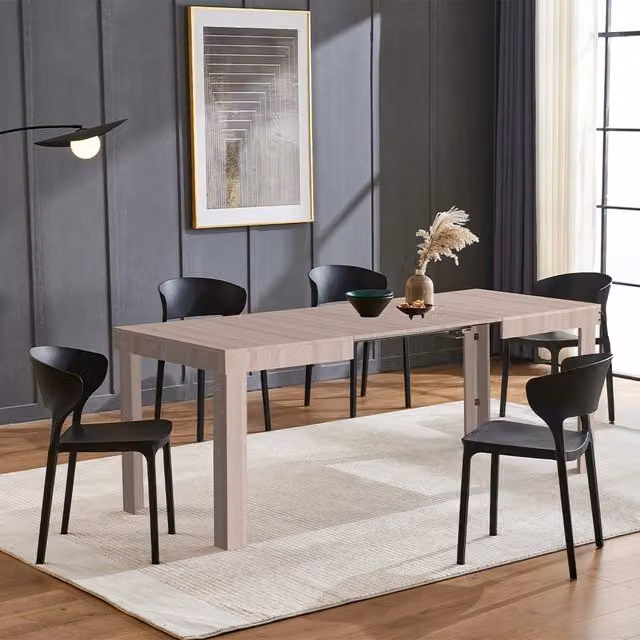 Tavolo da pranzo rettangolare estensibile Shally Dogan in legno marrone e beige per cucina e soggiorno L: 120-200 cm, P: 80 cm, H: 76 cm