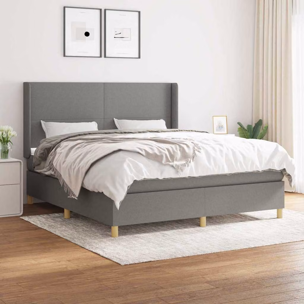 vidaXL Giroletto a Molle Ibrido con Materasso in Tessuto Grigio e Bianco L/P/H: 180 x 200 x 128 cm – 1