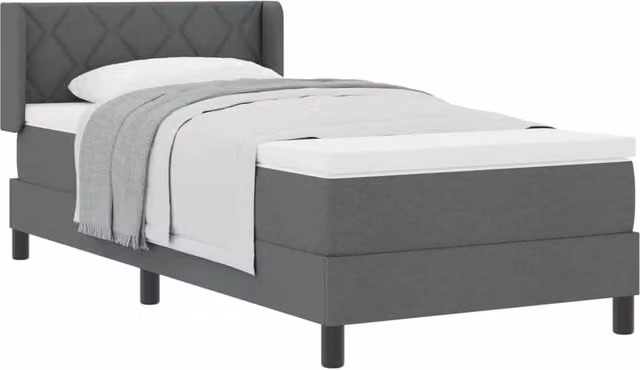 Letto singolo | Letto per adulti | Letto a molle con testiera Grigio scuro 200 x 90 cm Tessuto