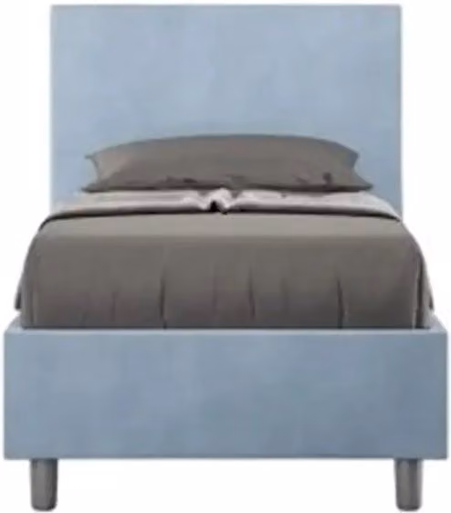 Letto singolo con rete imbottito 90x200 microfibra azzurro Adele