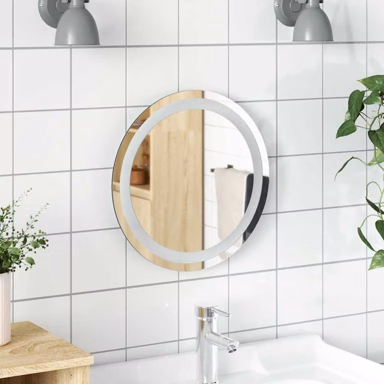 Specchio da bagno rotondo con LED vidaXL, Argento, Diametro: 40 cm