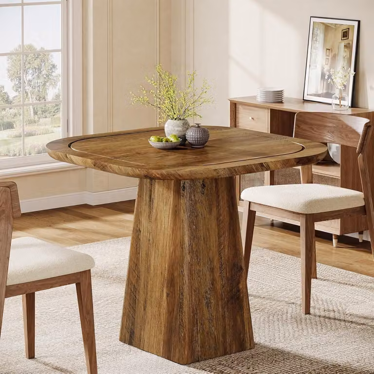 Tavolo da pranzo rotondo Tribesigns per 4 persone, 80 cm, tavolo da pranzo rustico con struttura in metallo, tavolo da cucina rotondo per cucina, soggiorno, sala da pranzo, marrone