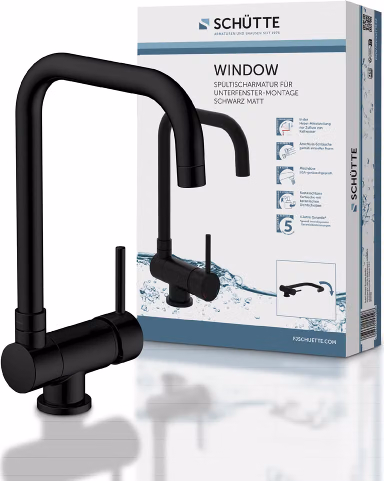 Rubinetto da cucina SCHÜTTE WINDOW, rubinetto da cucina per installazione sottofinestra, miscelatore da cucina girevole a 360°
