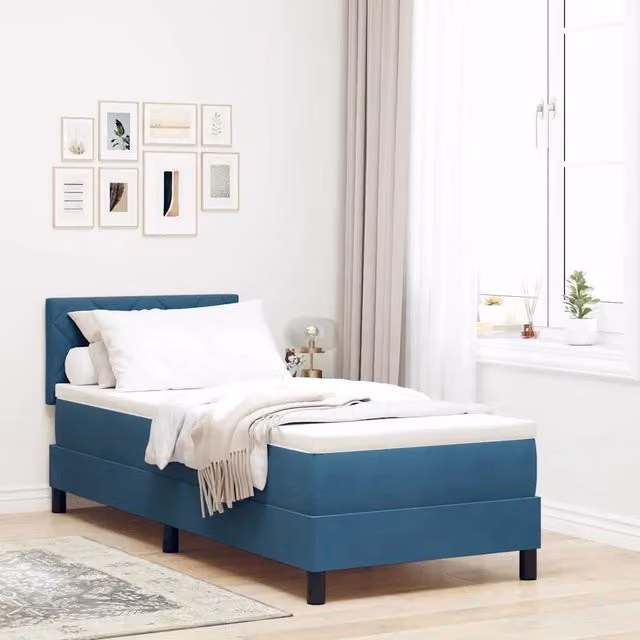 Letto a molle con illuminazione LED sottostante vidaXL in velluto blu, L: 80 cm, P: 200 cm