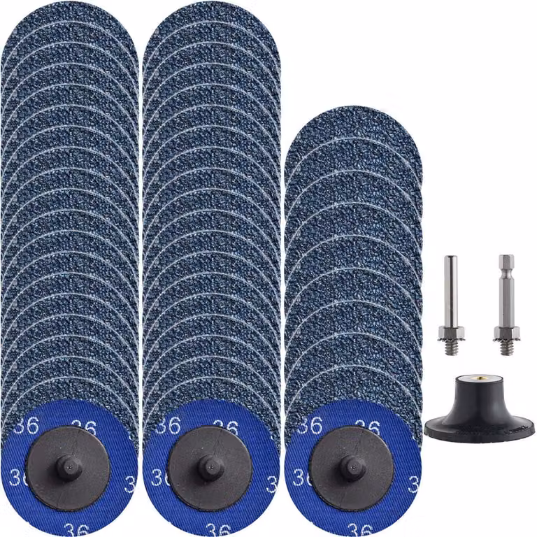 Dischi abrasivi intercambiabili in zirconia-corindone, 50 pezzi, diametro 2 pollici, grana P36, con supporto da 1/4" per smerigliatrici angolari