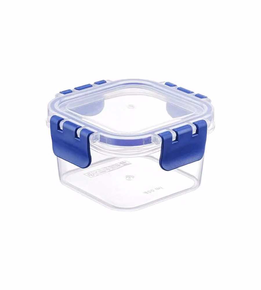 HeH Contenitore Alimentare Quadrato 400 cc Trasparente Blu Chiusura Ermetica