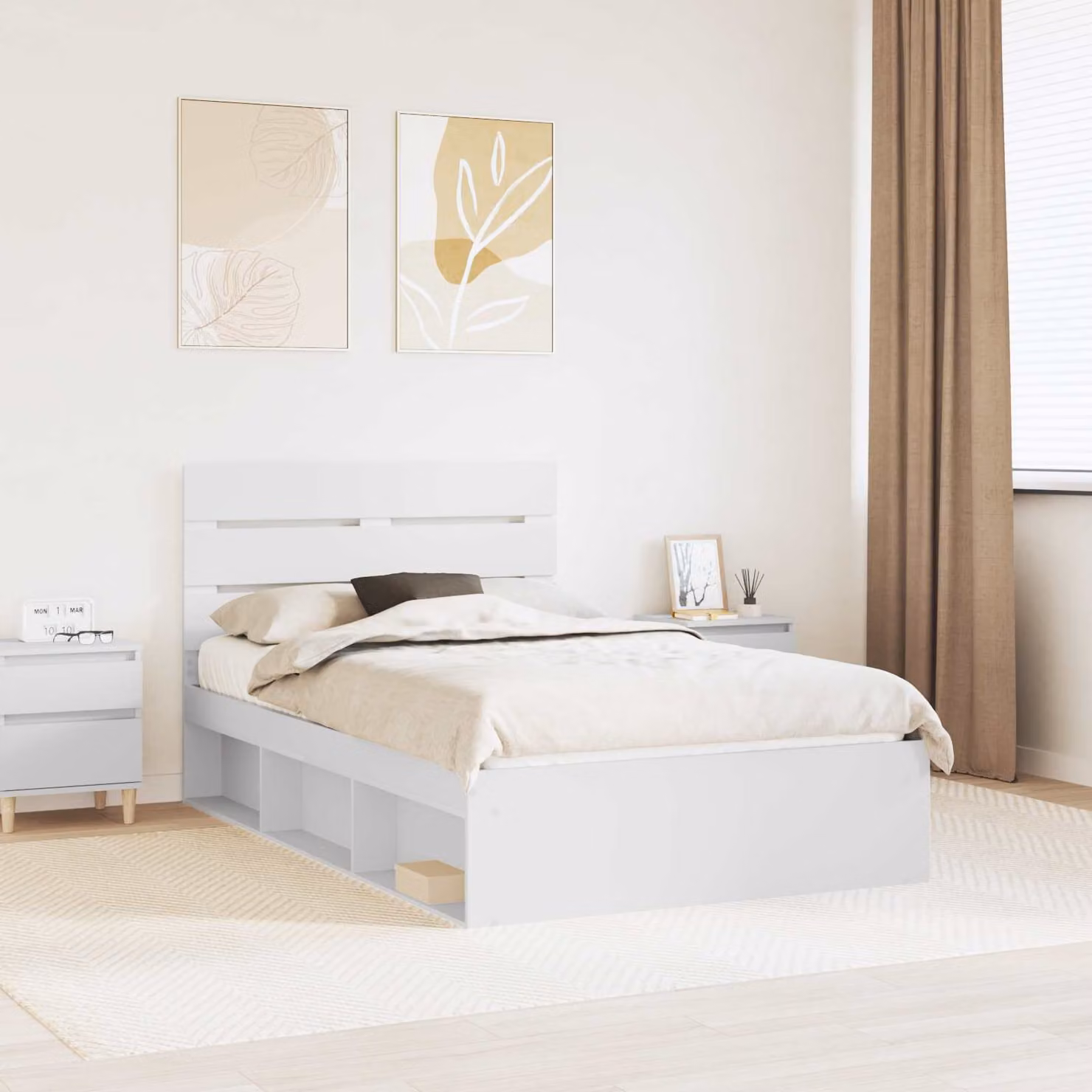 Struttura del letto bianca vidaXL in pino massello e legno con doghe fisse L/P/H: 200 x 120 x 123 cm