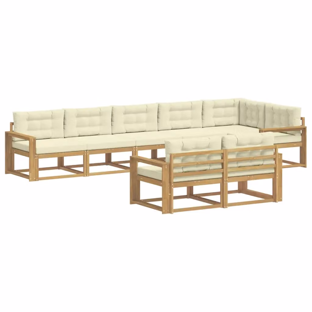 Set di divani da esterno a L vidaXL in legno di acacia con cuscini bianchi e beige – 2