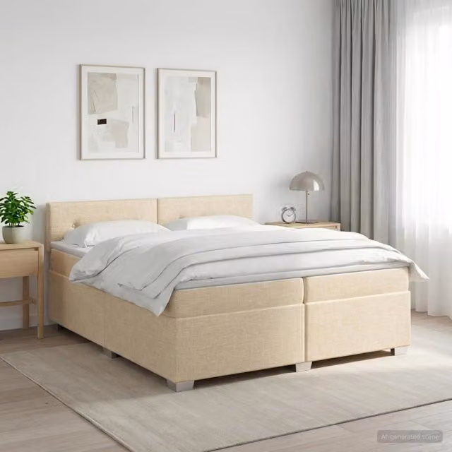 Letto box spring con materasso ibrido vidaXL in tessuto beige e bianco L/P: 200 x 200 cm