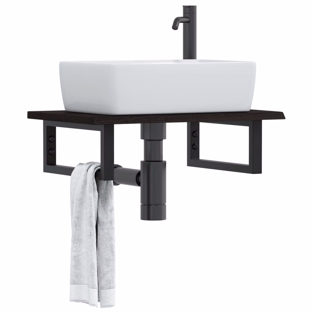 vidaXL Ripiano a Parete per Lavabo Moderno in Rovere e Metallo Nero L: 40 cm, P: 40 cm, H: 2 cm