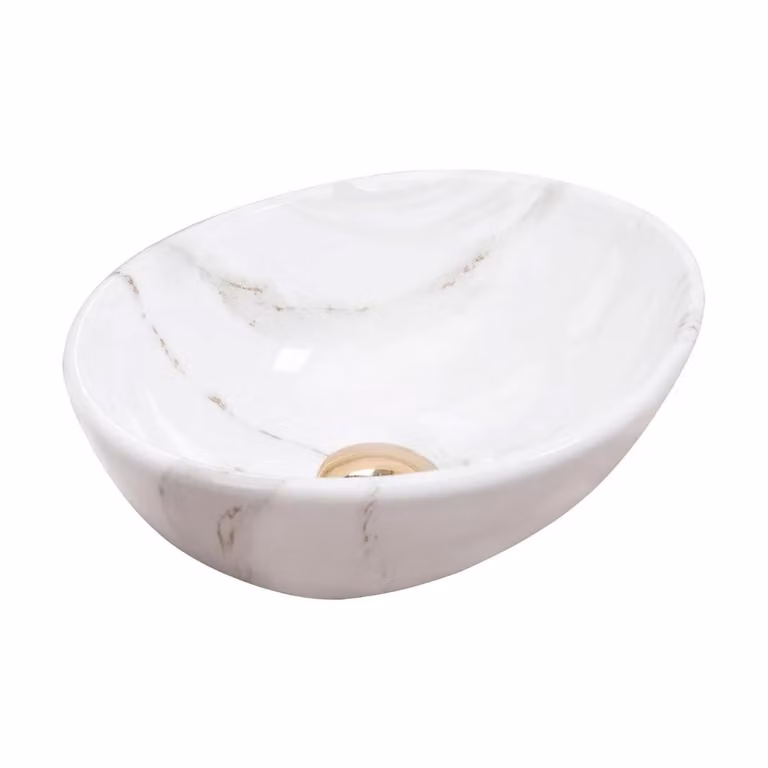 VBChome Lavabo da appoggio Mini Aiax, finitura lucida, 35 x 26 x 13 cm. Piccolo lavabo ovale in Vetroceramica, ideale per bagni per ospiti