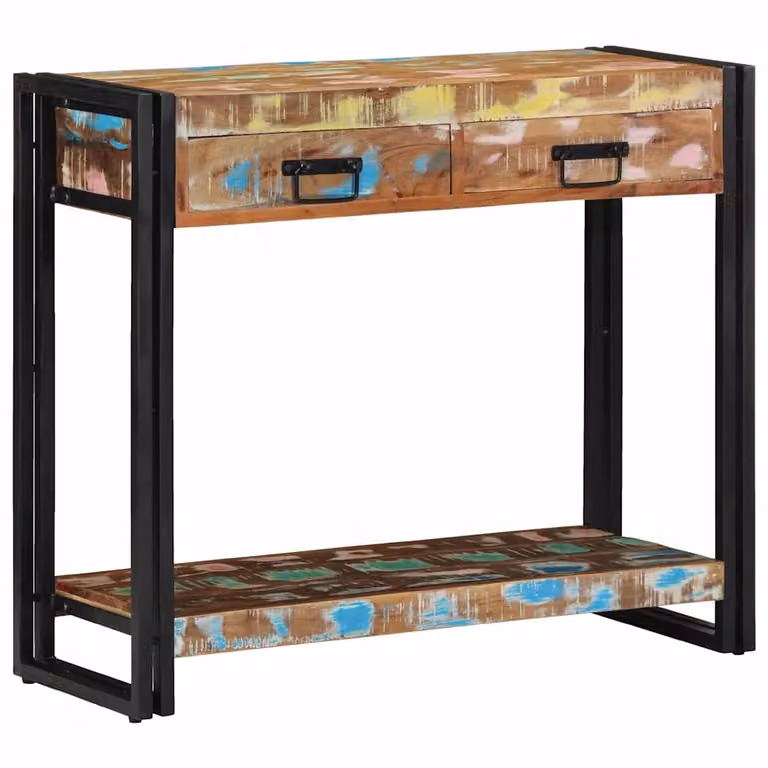 vidaXL Tavolo consolle moderno in legno recuperato massello e metallo multicolore L: 75 cm, P: 33 cm, H: 75 cm