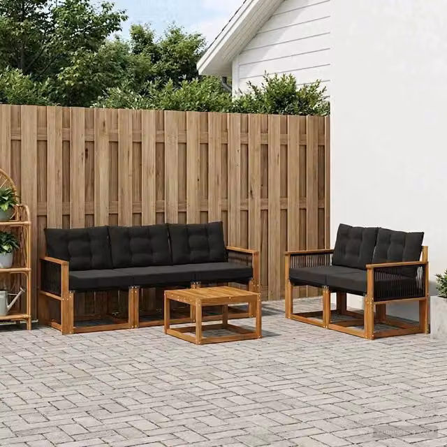 Set di divani da esterno 6 pz Naturale e Nero 3381776