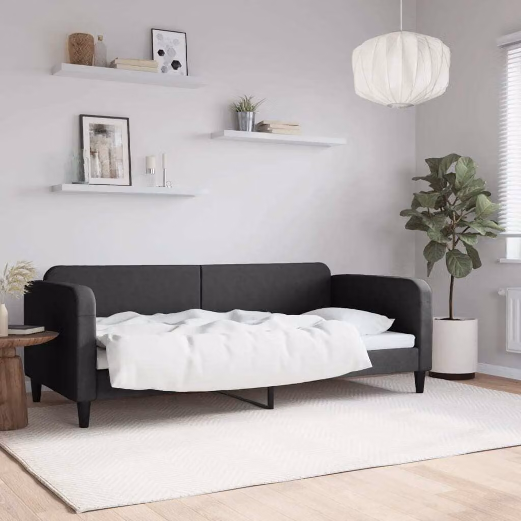 Maison Exclusive - Letto a giorno nero, 90x200 cm, rivestito in tessuto