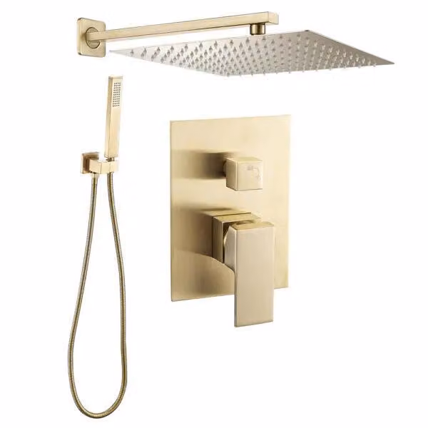 WEBO doccia a pioggia da incasso "Rio" set completo con soffione e doccetta 20 cm - Oro opaco