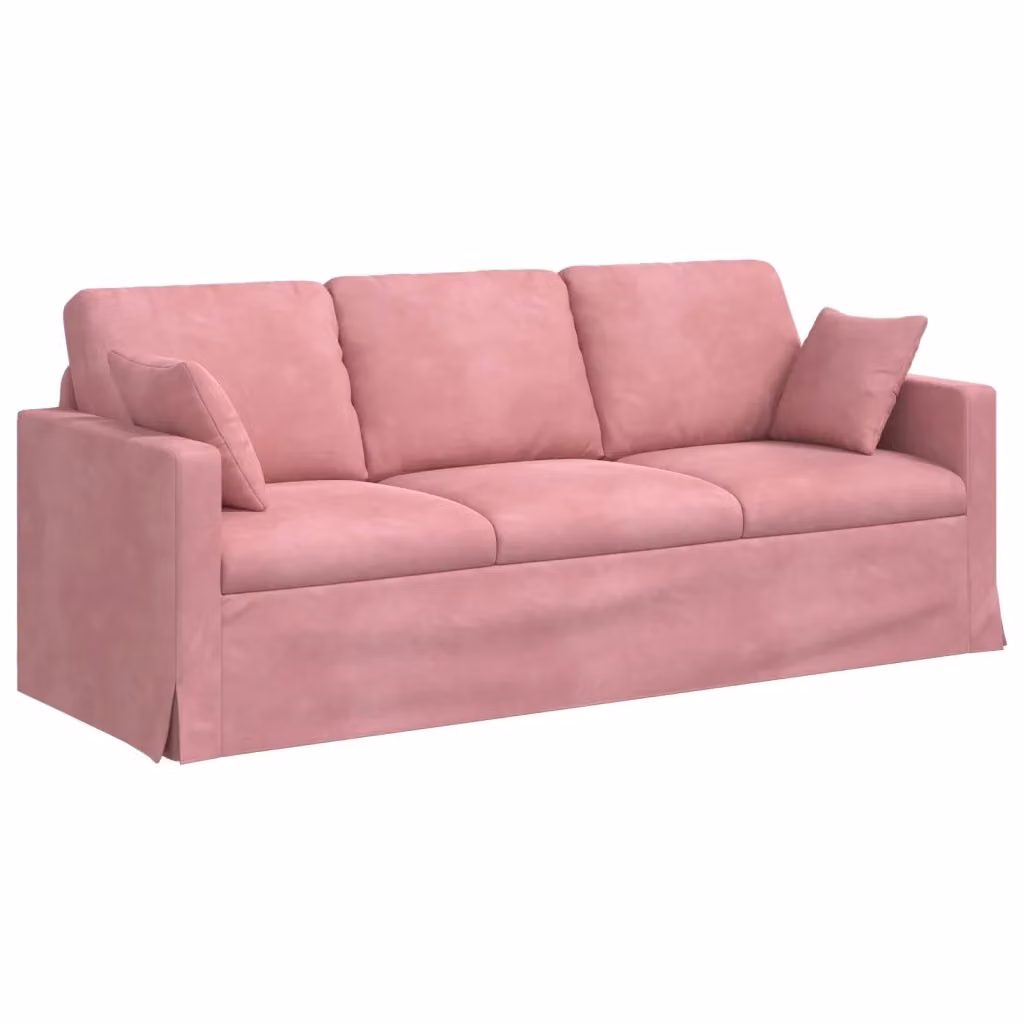 vidaXL Divano Moderno in Velluto Rosa con Cuscini e Coperture Rimovibili L: 198 cm, P: 78 cm, H: 80 cm – 2