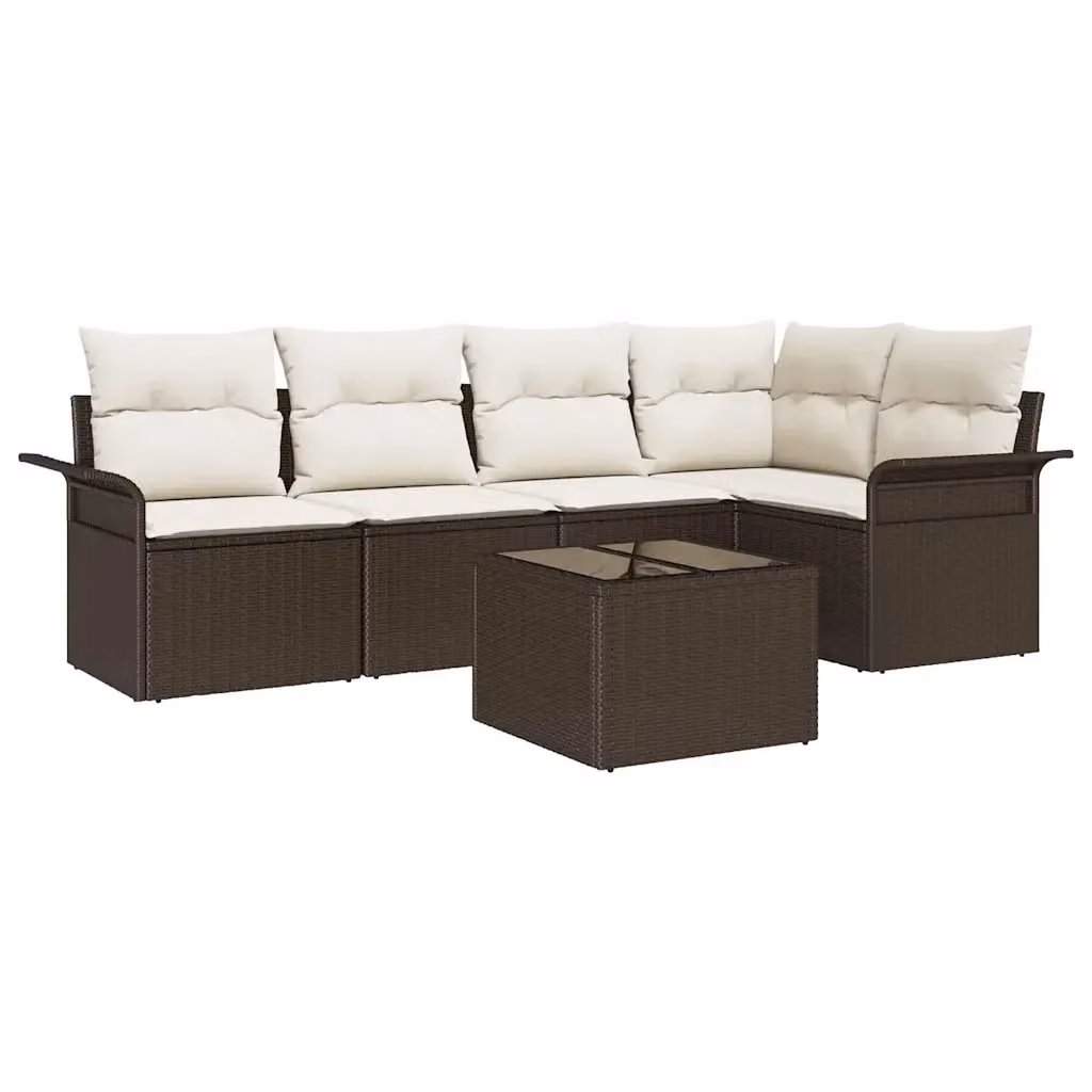 Set Divano da Giardino Moderno vidaXL in Polyrattan e Metallo con Tavolino in Vetro, 6 Pezzi, Beige – 2