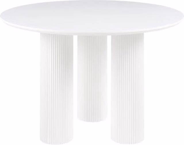 Tavolo da pranzo rotondo con gambe a colonna scanalate e a costine design minimalista MDF 120 cm bianco design minimalista
