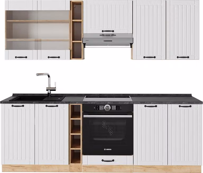 Cucina componibile Vicco Fame-Line Bianco rustico 235 cm senza piano di lavoro, Model 57540