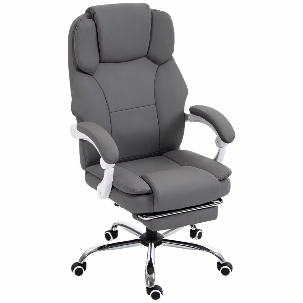 Sedia da Ufficio Ergonomica Reclinabile in Ecopelle Grigia con Poggiapiedi, Riposabile e con Supporto Testa – 2
