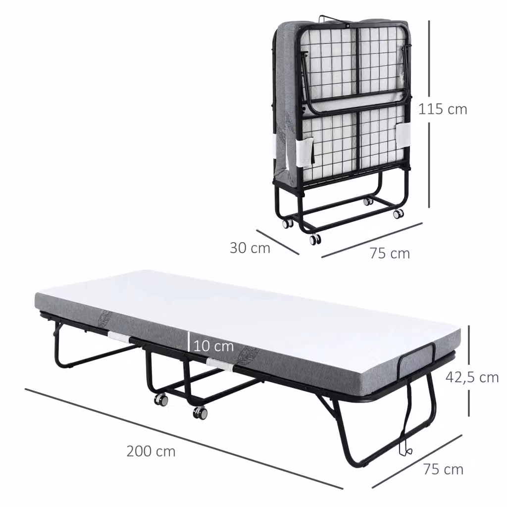Letto pieghevole per ospiti WISHDOR con struttura in metallo e ruote, bianco, L: 200 cm, P: 80 cm, H: 42,5 cm – 2